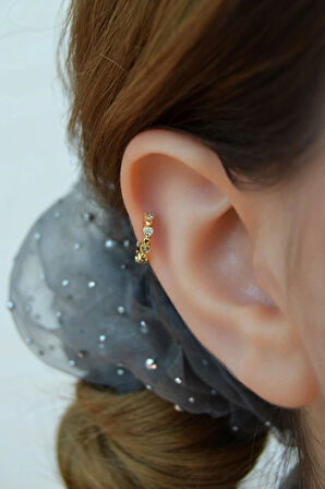 Taşlı Sıralı Mini Kalpli Halka Tragus Helix KIkırdak Piercing Forward Helix