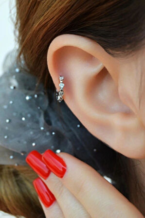 Taşlı Sıralı Mini Kalpli Halka Tragus Helix KIkırdak Piercing Forward Helix