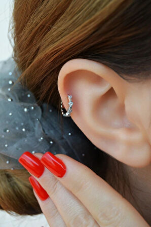 Taşlı Sıralı Mini Kalpli Halka Tragus Helix KIkırdak Piercing Forward Helix
