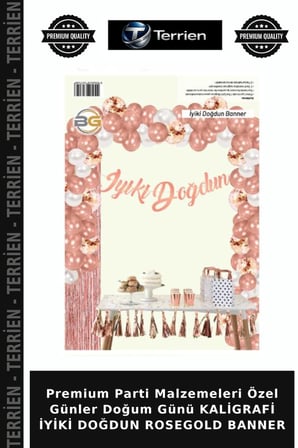 Premium Parti Malzemeleri Özel Günler Doğum Günü KALİGRAFİ İYİKİ DOĞDUN ROSEGOLD BANNER