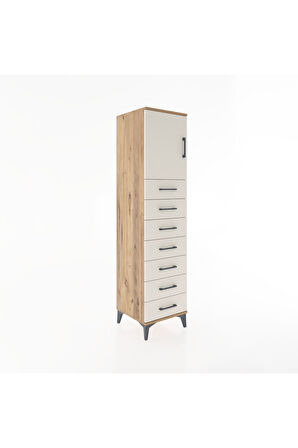 Hyperion Dolap Tek Raflı 7 Çekmeceli Tek Kapaklı 44x44x182 Çam-Aytaşı