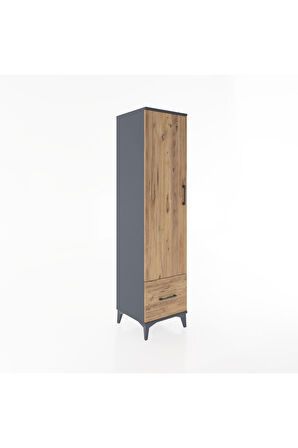 Hyperion Dolap 4 Raflı Tek Çekmeceli Tek Kapaklı 44x44x182 Antrasit-Çam