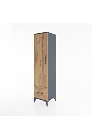 Hyperion Dolap 4 Raflı Tek Çekmeceli Tek Kapaklı 44x44x182 Antrasit-Çam