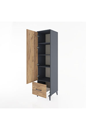 Hyperion Dolap 4 Raflı Tek Çekmeceli Tek Kapaklı 44x44x182 Antrasit-Çam