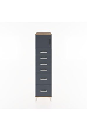 Hyperion Dolap Tek Raflı 6 Çekmeceli Tek Kapaklı 44x44x182 Çam-Antrasit