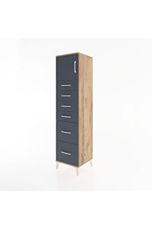 Hyperion Dolap Tek Raflı 6 Çekmeceli Tek Kapaklı 44x44x182 Çam-Antrasit