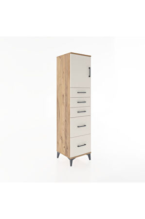 Hyperion Dolap Tek Raflı 5 Çekmeceli Tek Kapaklı 44x44x182 Çam-Aytaşı