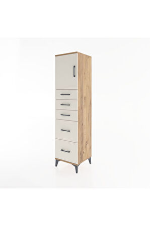 Hyperion Dolap Tek Raflı 5 Çekmeceli Tek Kapaklı 44x44x182 Çam-Aytaşı