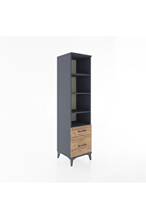 Hyperion Dolap 4 Raflı 2 Çekmeceli 44x44x182 Antrasit-Çam
