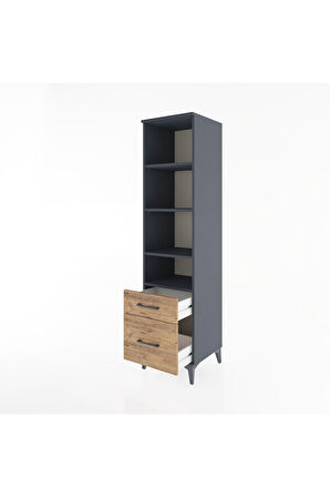 Hyperion Dolap 4 Raflı 2 Çekmeceli 44x44x182 Antrasit-Çam