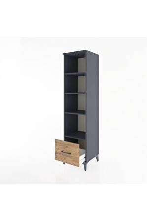 Hyperion Dolap 4 Raflı Tek Çekmeceli 44x44x182 Antrasit-Çam