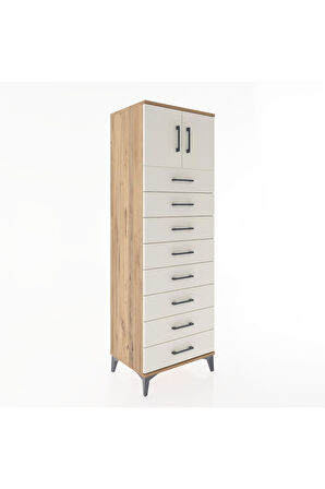 Hyperion Dolap Tek Raflı 8 Çekmeceli 2 Kapaklı 60x44x182 Çam-Aytaşı
