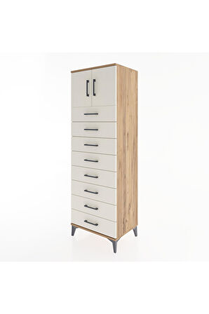 Hyperion Dolap Tek Raflı 8 Çekmeceli 2 Kapaklı 60x44x182 Çam-Aytaşı