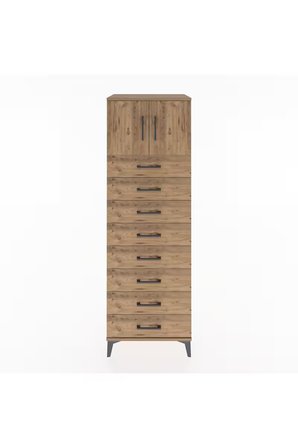 Hyperion Dolap Tek Raflı 8 Çekmeceli 2 Kapaklı 60x44x182 Çam-Çam