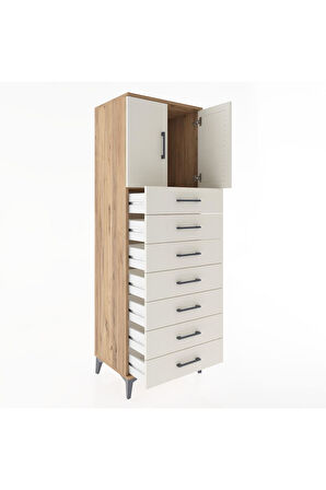 Hyperion Dolap Tek Raflı 7 Çekmeceli 2 Kapaklı 60x44x182 Çam-Aytaşı
