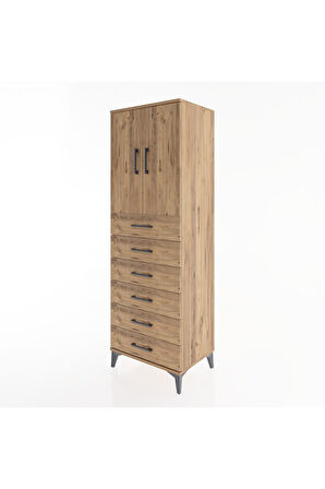 Hyperion Dolap Tek Raflı 6 Çekmeceli 2 Kapaklı 60x44x182 Çam-Çam
