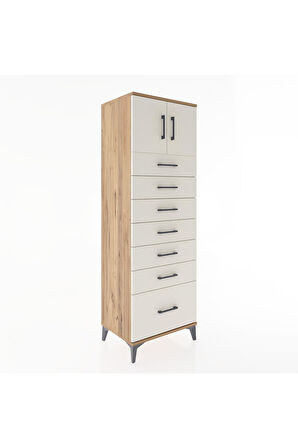 Hyperion Dolap Tek Raflı 7 Çekmeceli 2 Kapaklı 60x44x182 Çam-Aytaşı