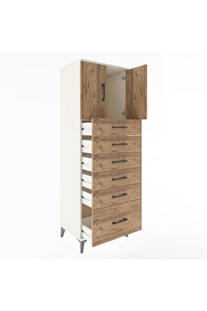 Hyperion Dolap Tek Raflı 6 Çekmeceli 2 Kapaklı 60x44x182 Aytaşı-Çam