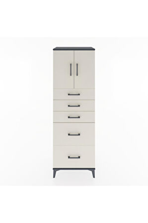 Hyperion Dolap Tek Raflı 5 Çekmeceli 2 Kapaklı 60x44x182 Antrasit-Aytaşı