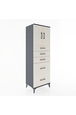Hyperion Dolap Tek Raflı 5 Çekmeceli 2 Kapaklı 60x44x182 Antrasit-Aytaşı