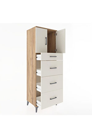 Hyperion Dolap Tek Raflı 4 Çekmeceli 2 Kapaklı 60x44x182 Çam-Aytaşı