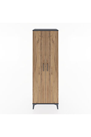 Hyperion Dolap 2 Raflı 2 Kapaklı Tek Askılı 60x44x182 Antrasit-Çam