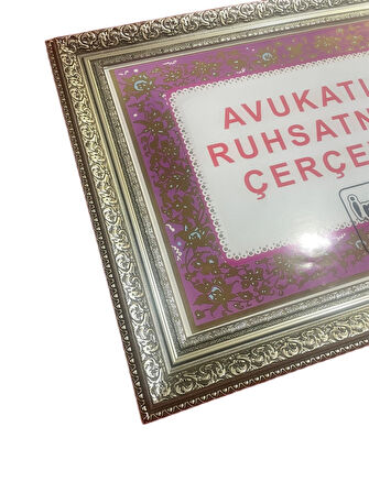 Avukatlık Ruhsat Çerçevesi Gümüş Varaklı - 33x48 - Hakiki Camlı Ruhsatname Çerçevesi