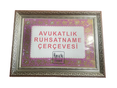 Avukatlık Ruhsat Çerçevesi Gümüş Varaklı - 33x48 - Hakiki Camlı Ruhsatname Çerçevesi