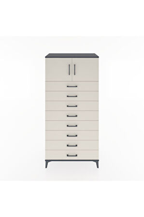 Hyperion Dolap Tek Raflı 8 Çekmeceli 2 Kapaklı 88x44x182 Antrasit-Aytaşı