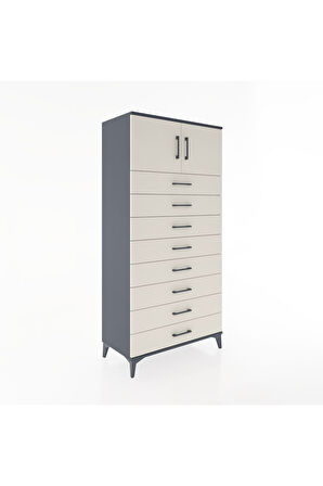 Hyperion Dolap Tek Raflı 8 Çekmeceli 2 Kapaklı 88x44x182 Antrasit-Aytaşı