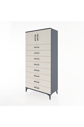 Hyperion Dolap Tek Raflı 8 Çekmeceli 2 Kapaklı 88x44x182 Antrasit-Aytaşı