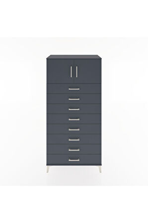 Hyperion Dolap Tek Raflı 8 Çekmeceli 2 Kapaklı 88x44x182 Antrasit-Antrasit