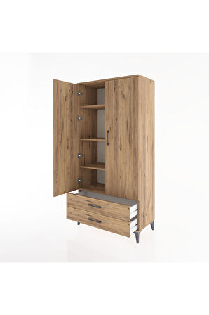 Hyperion Dolap 4 Raflı 2 Çekmeceli 2 Kapaklı 88x44x182 Çam-Çam