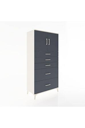 Hyperion Dolap Tek Raflı 5 Çekmeceli 2 Kapaklı 88x44x182 Aytaşı-Antrasit