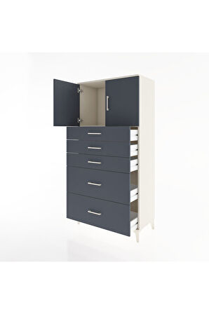 Hyperion Dolap Tek Raflı 5 Çekmeceli 2 Kapaklı 88x44x182 Aytaşı-Antrasit