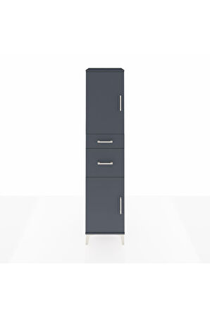 Hyperion Dolap 4 Raflı 2 Çekmeceli Tek Kapaklı 44x44x195 Antrasit-Antrasit