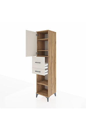 Hyperion Dolap 4 Raflı 2 Çekmeceli Tek Kapaklı 44x44x195 Çam-Aytaşı