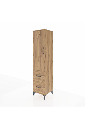 Hyperion Dolap 4 Raflı 2 Çekmeceli Tek Kapaklı 44x44x195 Çam-Çam