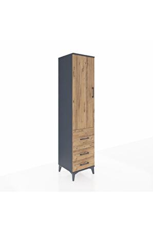 Hyperion Dolap 4 Raflı 3 Çekmeceli Tek Kapaklı 44x44x195 Antrasit-Çam