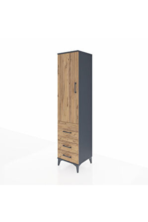 Hyperion Dolap 4 Raflı 3 Çekmeceli Tek Kapaklı 44x44x195 Antrasit-Çam
