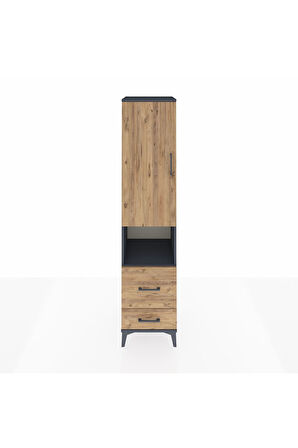 Hyperion Dolap 2 Raflı 2 Çekmeceli Tek Askılı 44x44x195 Antrasit-Çam