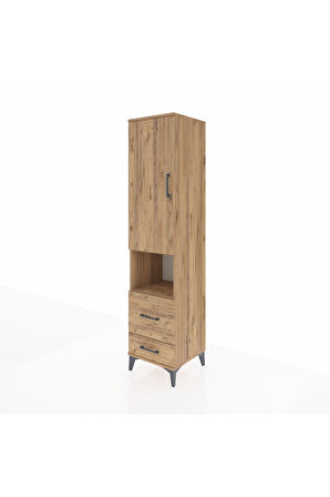 Hyperion Dolap 2 Raflı 2 Çekmeceli Tek Askılı 44x44x195 Çam-Çam