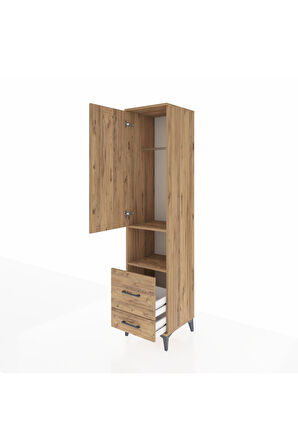 Hyperion Dolap 2 Raflı 2 Çekmeceli Tek Askılı 44x44x195 Çam-Çam