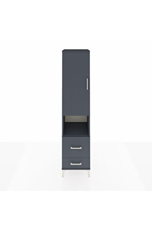 Hyperion Dolap 4 Raflı 2 Çekmeceli Tek Kapaklı 44x44x195 Antrasit-Antrasit