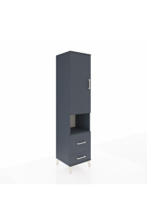 Hyperion Dolap 4 Raflı 2 Çekmeceli Tek Kapaklı 44x44x195 Antrasit-Antrasit