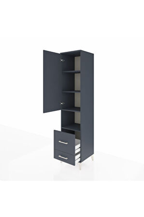 Hyperion Dolap 4 Raflı 2 Çekmeceli Tek Kapaklı 44x44x195 Antrasit-Antrasit