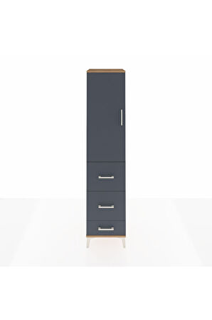 Hyperion Dolap Tek Raflı 3 Çekmeceli Tek Askılı 44x44x195 Çam-Antrasit