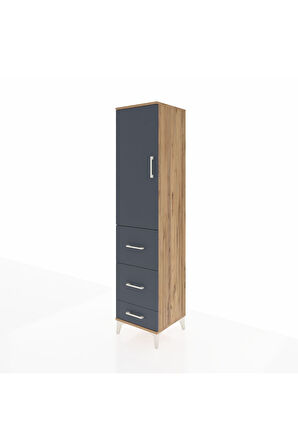 Hyperion Dolap Tek Raflı 3 Çekmeceli Tek Askılı 44x44x195 Çam-Antrasit