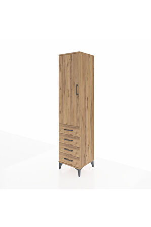 Hyperion Dolap 3 Raflı 4 Çekmeceli Tek Kapaklı 44x44x195 Çam-Çam