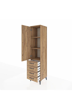 Hyperion Dolap 3 Raflı 4 Çekmeceli Tek Kapaklı 44x44x195 Çam-Çam